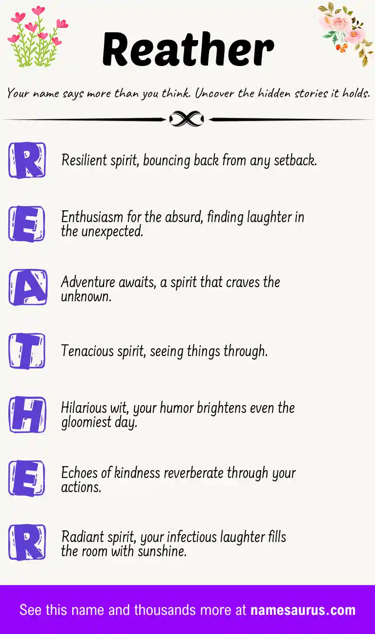 Acrostic poem about Reather.