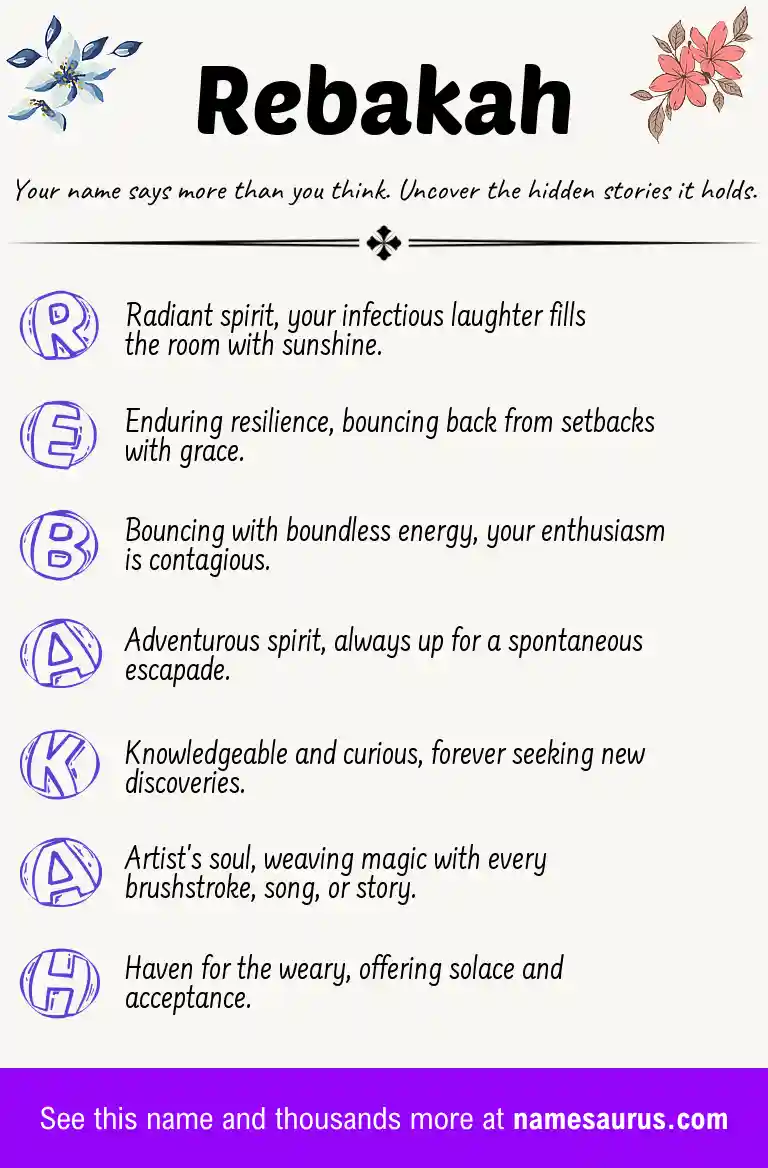 Acrostic poem about Rebakah.