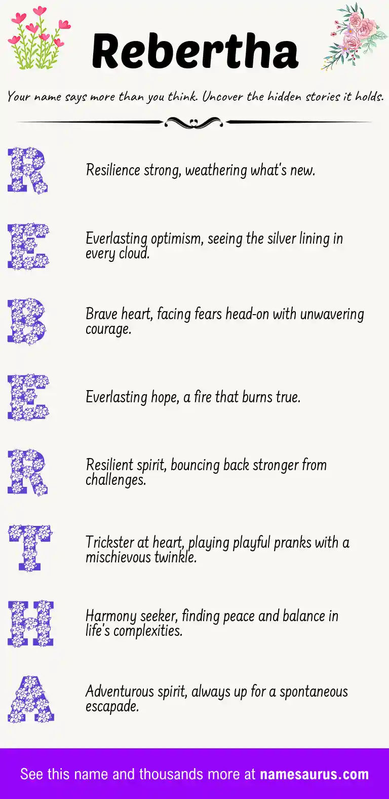 Acrostic poem about Rebertha.