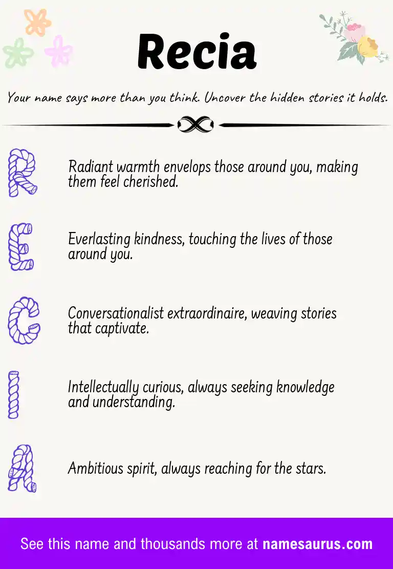 Acrostic poem about Recia.