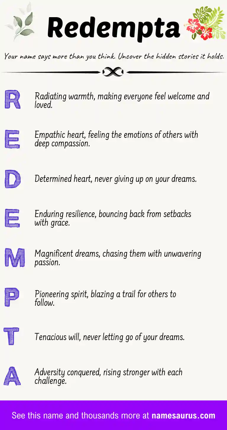 Acrostic poem about Redempta.