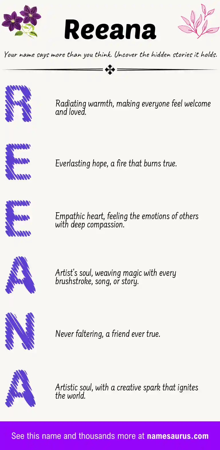 Acrostic poem about Reeana.