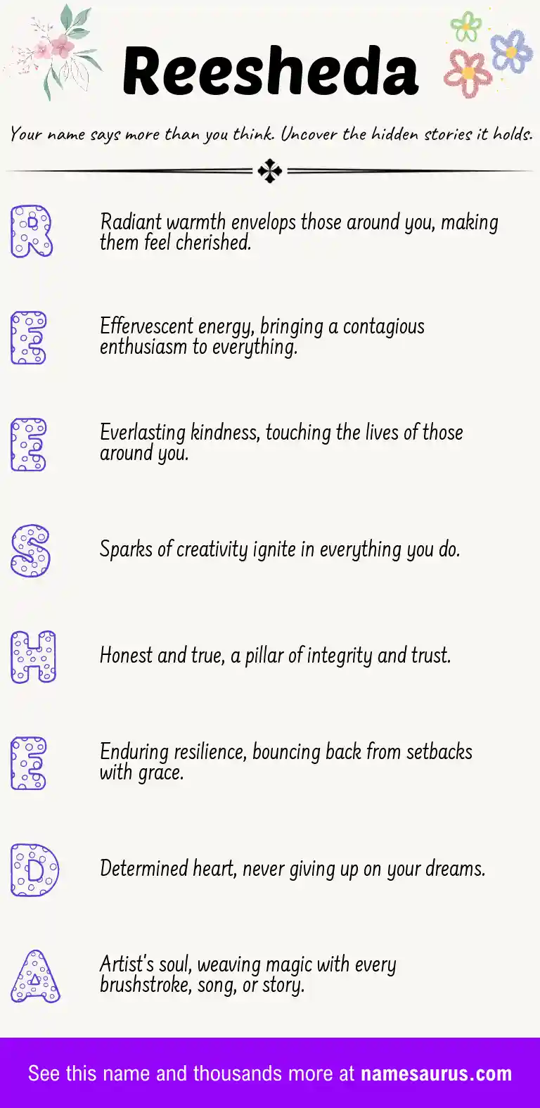 Acrostic poem about Reesheda.