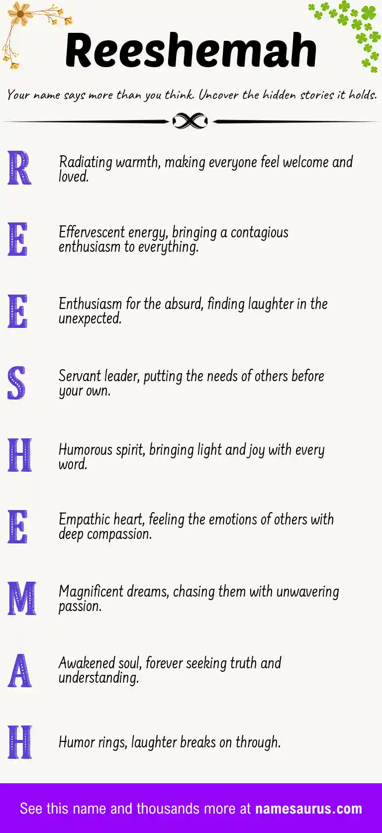 Acrostic poem about Reeshemah.