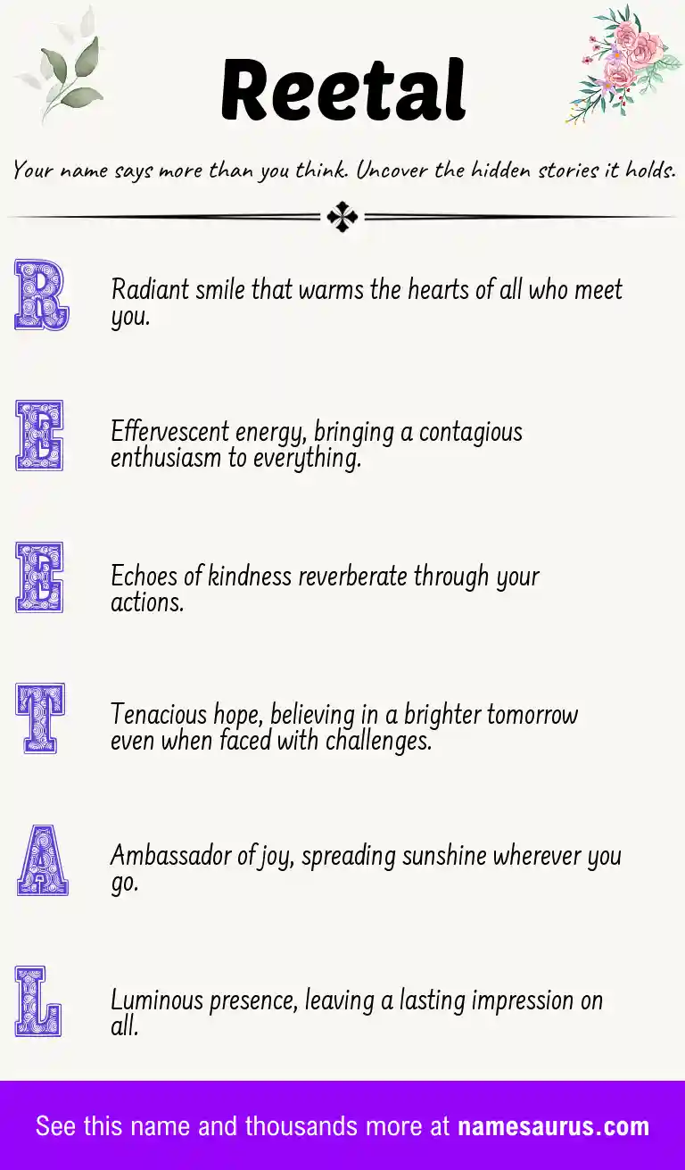 Acrostic poem about Reetal.