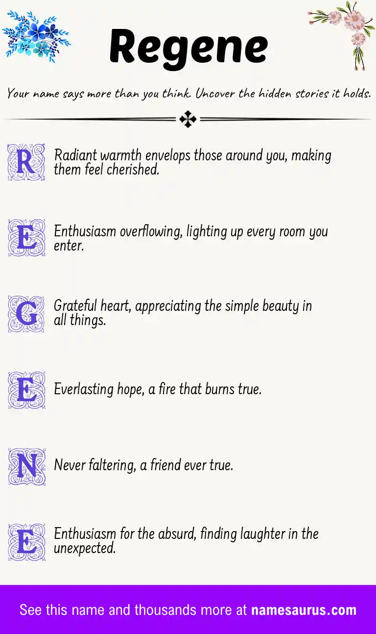 Acrostic poem about Regene.