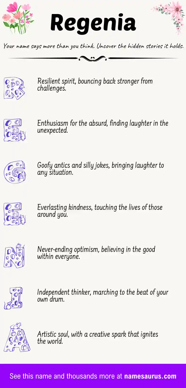 Acrostic poem about Regenia.