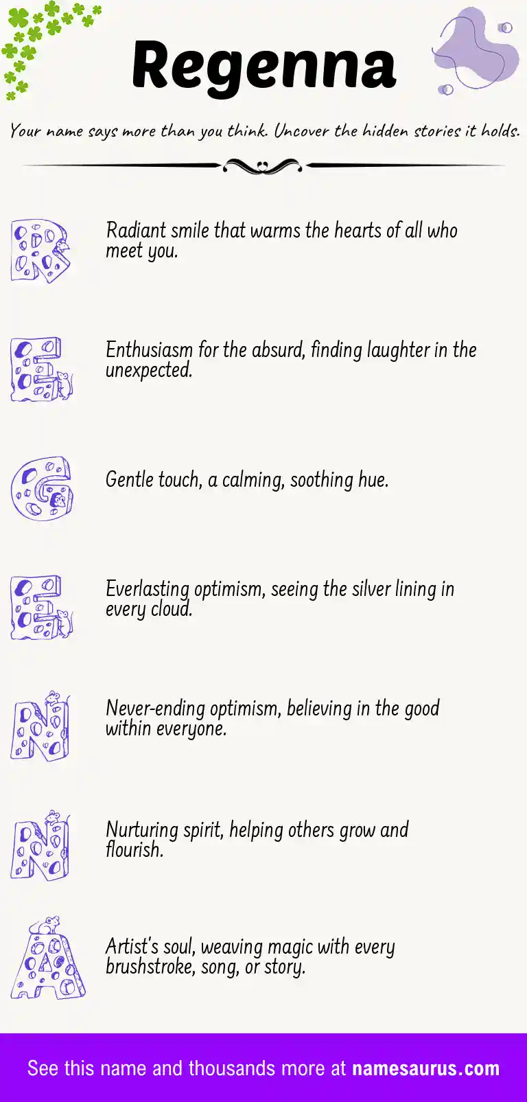 Acrostic poem about Regenna.