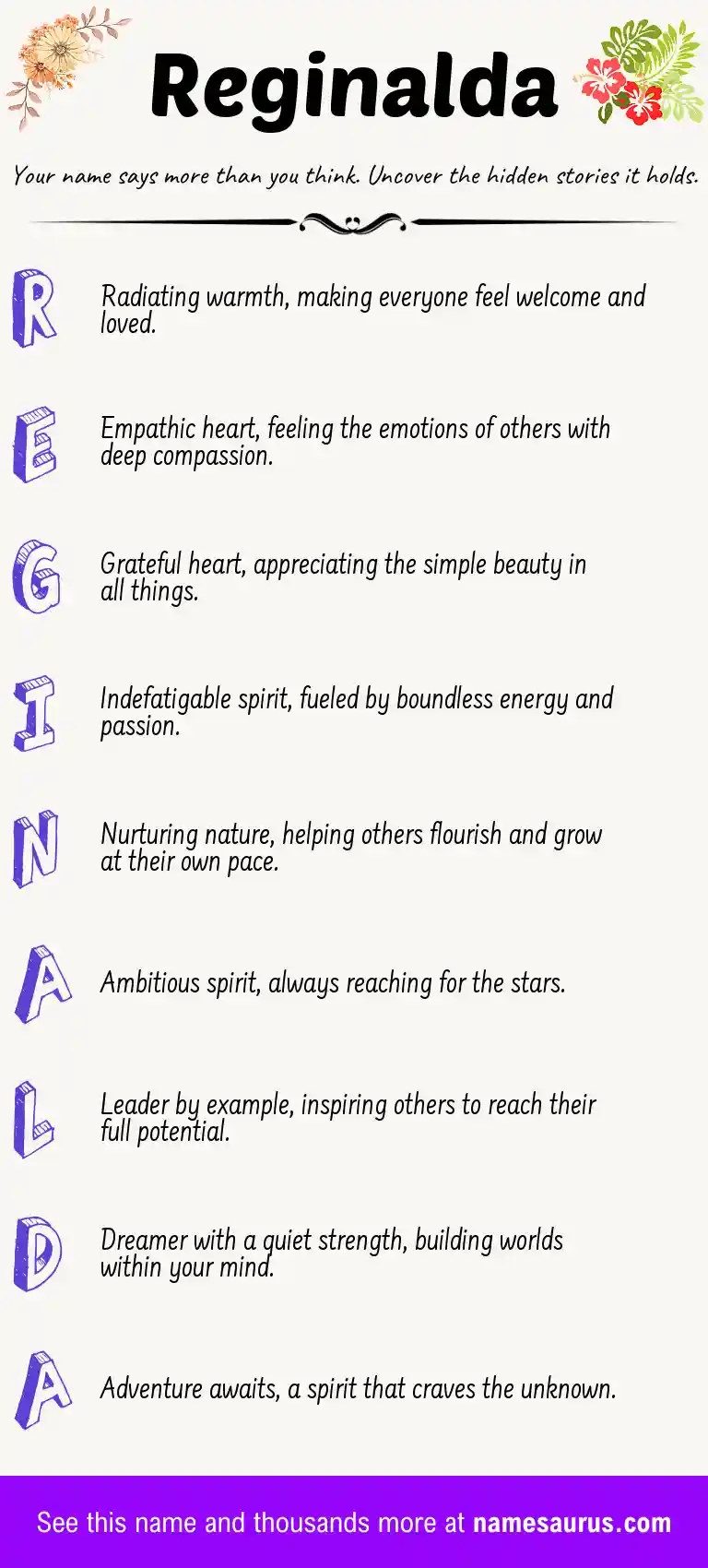 Acrostic poem about Reginalda.