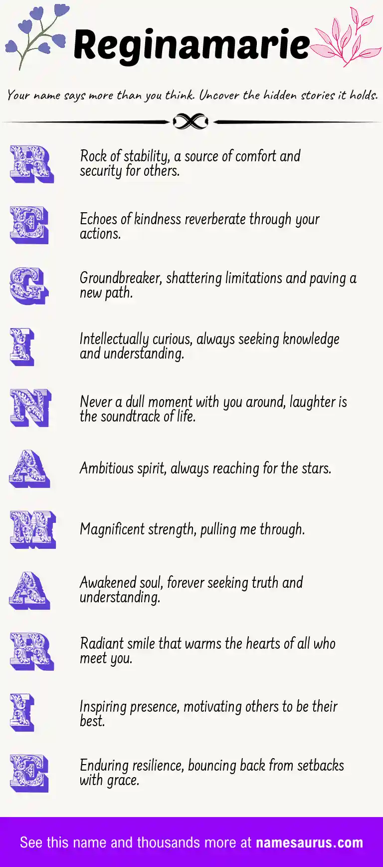 Acrostic poem about Reginamarie.