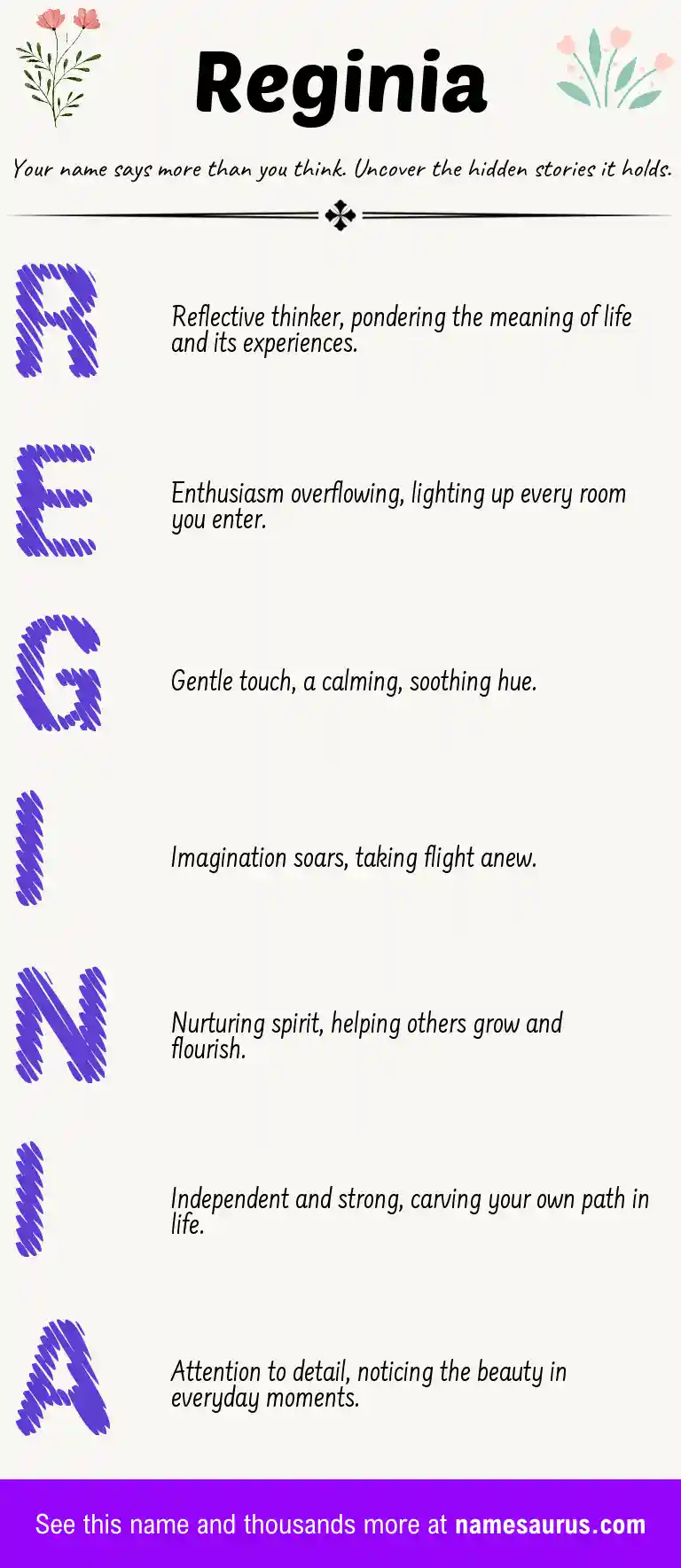 Acrostic poem about Reginia.