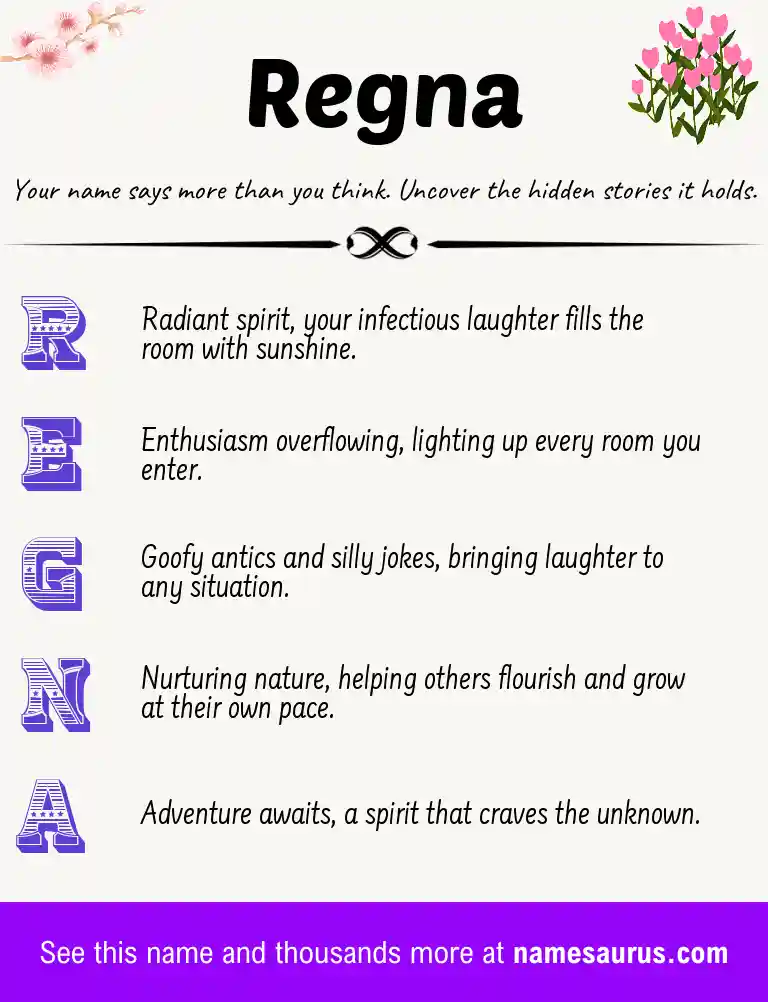 Acrostic poem about Regna.