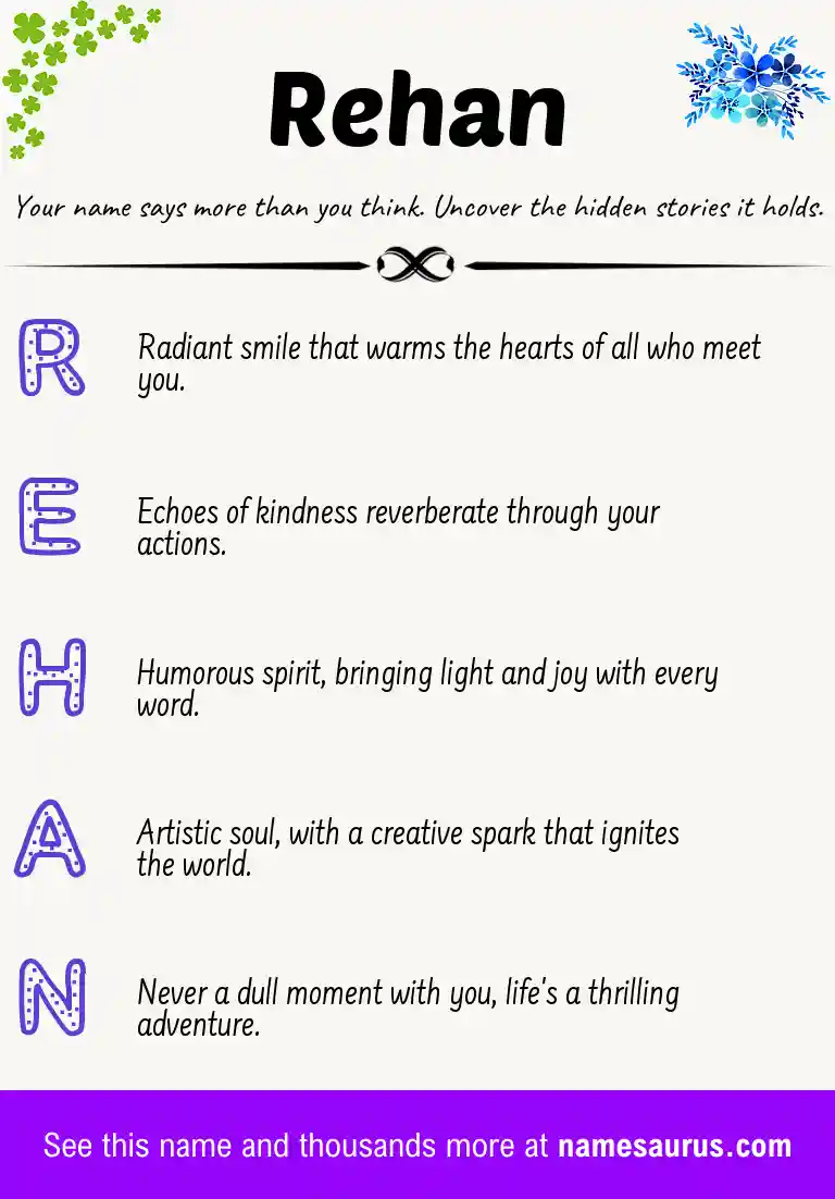 Acrostic poem about Rehan.