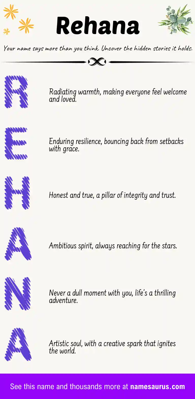 Acrostic poem about Rehana.