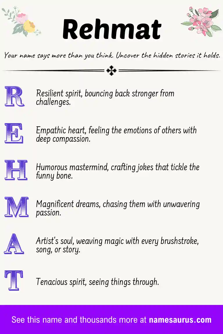 Acrostic poem about Rehmat.