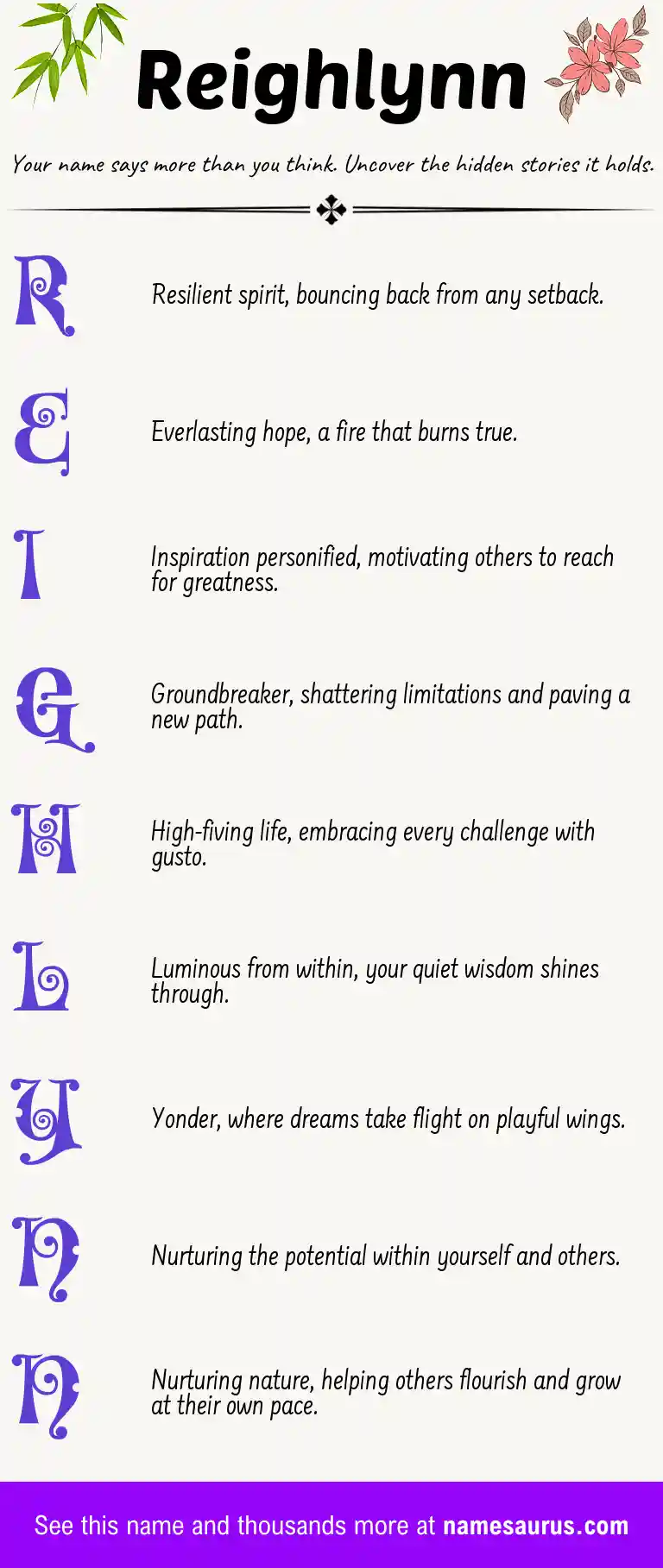 Acrostic poem about Reighlynn.