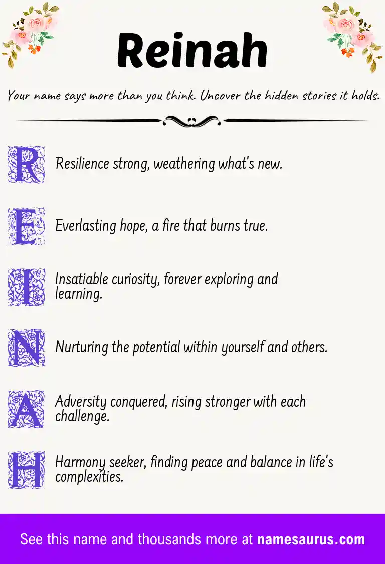 Acrostic poem about Reinah.