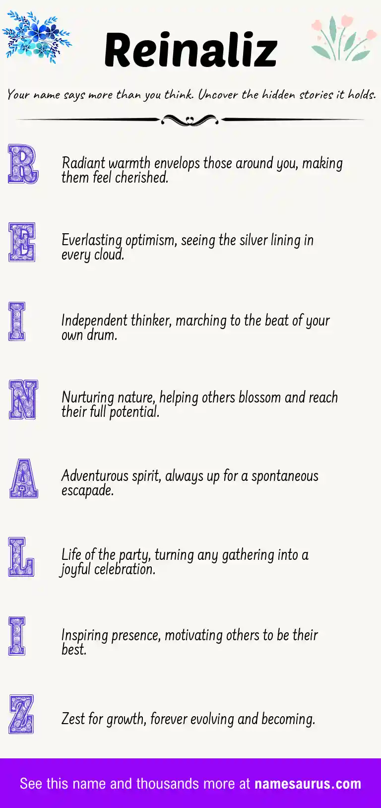Acrostic poem about Reinaliz.
