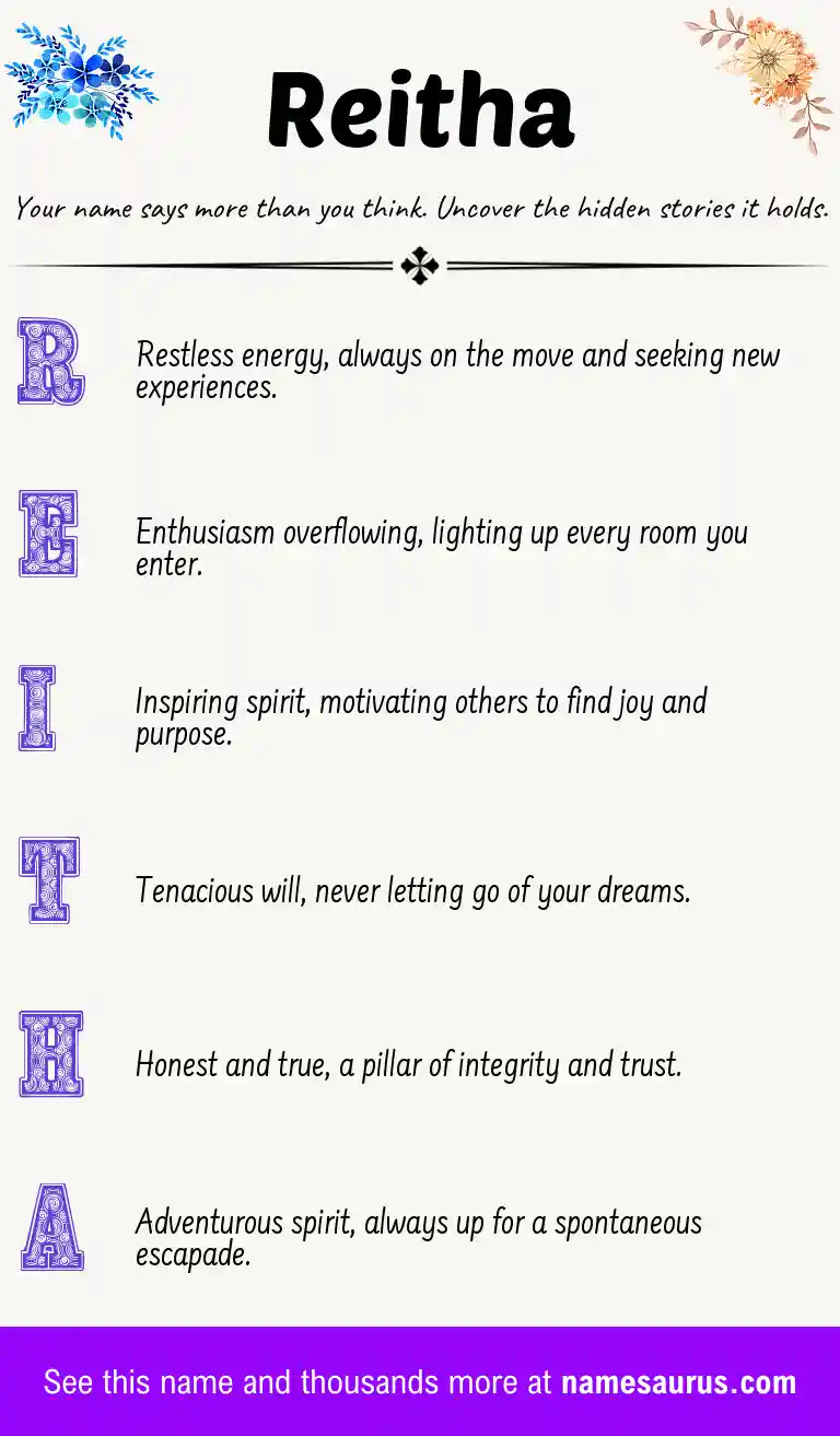 Acrostic poem about Reitha.