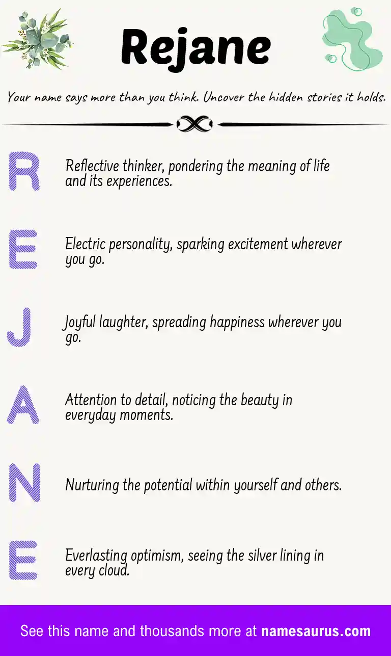 Acrostic poem about Rejane.