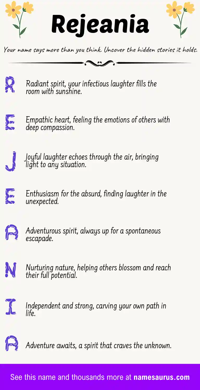Acrostic poem about Rejeania.