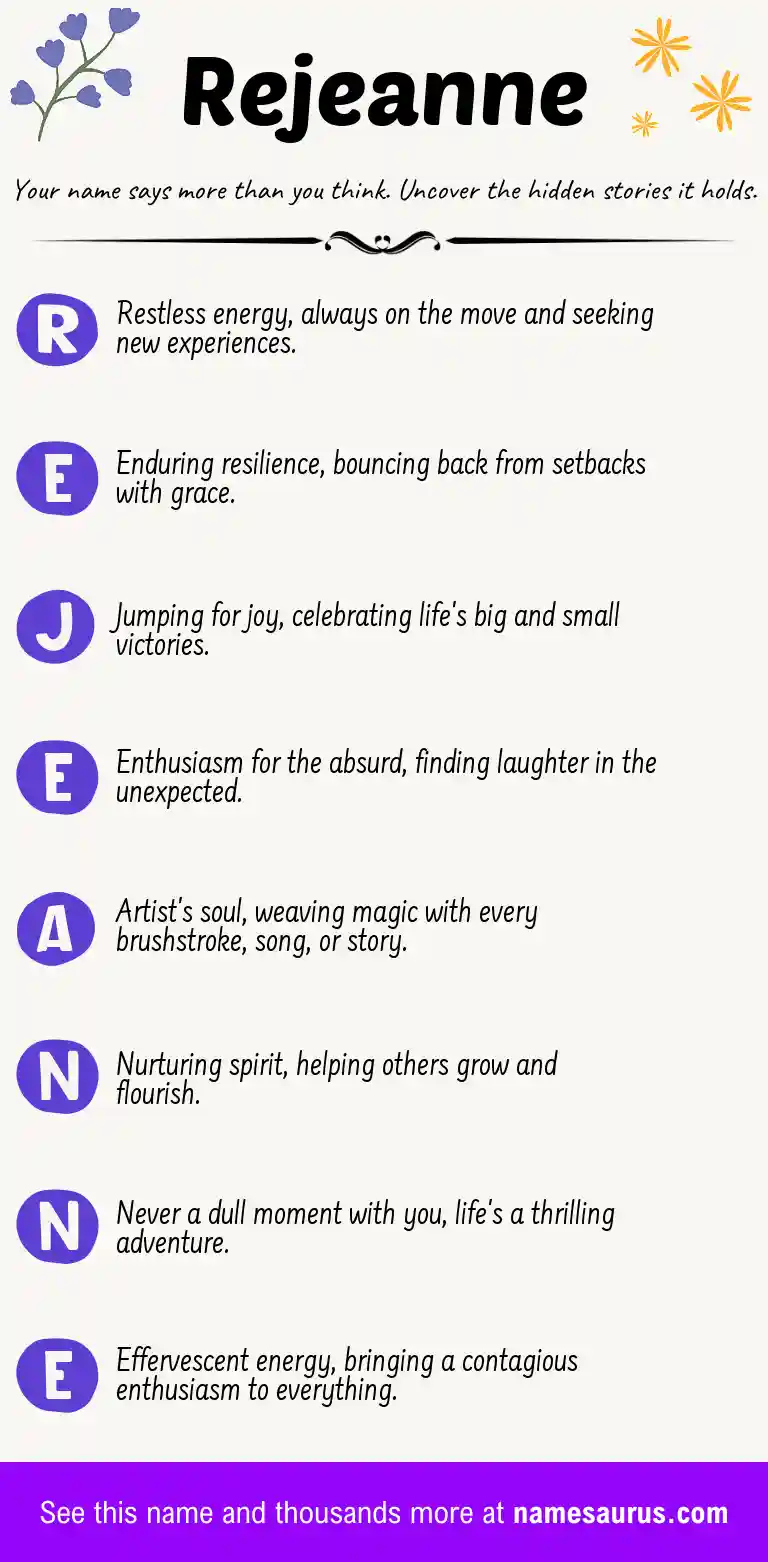 Acrostic poem about Rejeanne.