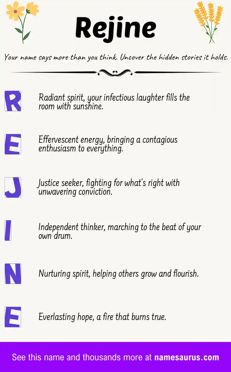 Acrostic poem about Rejine.