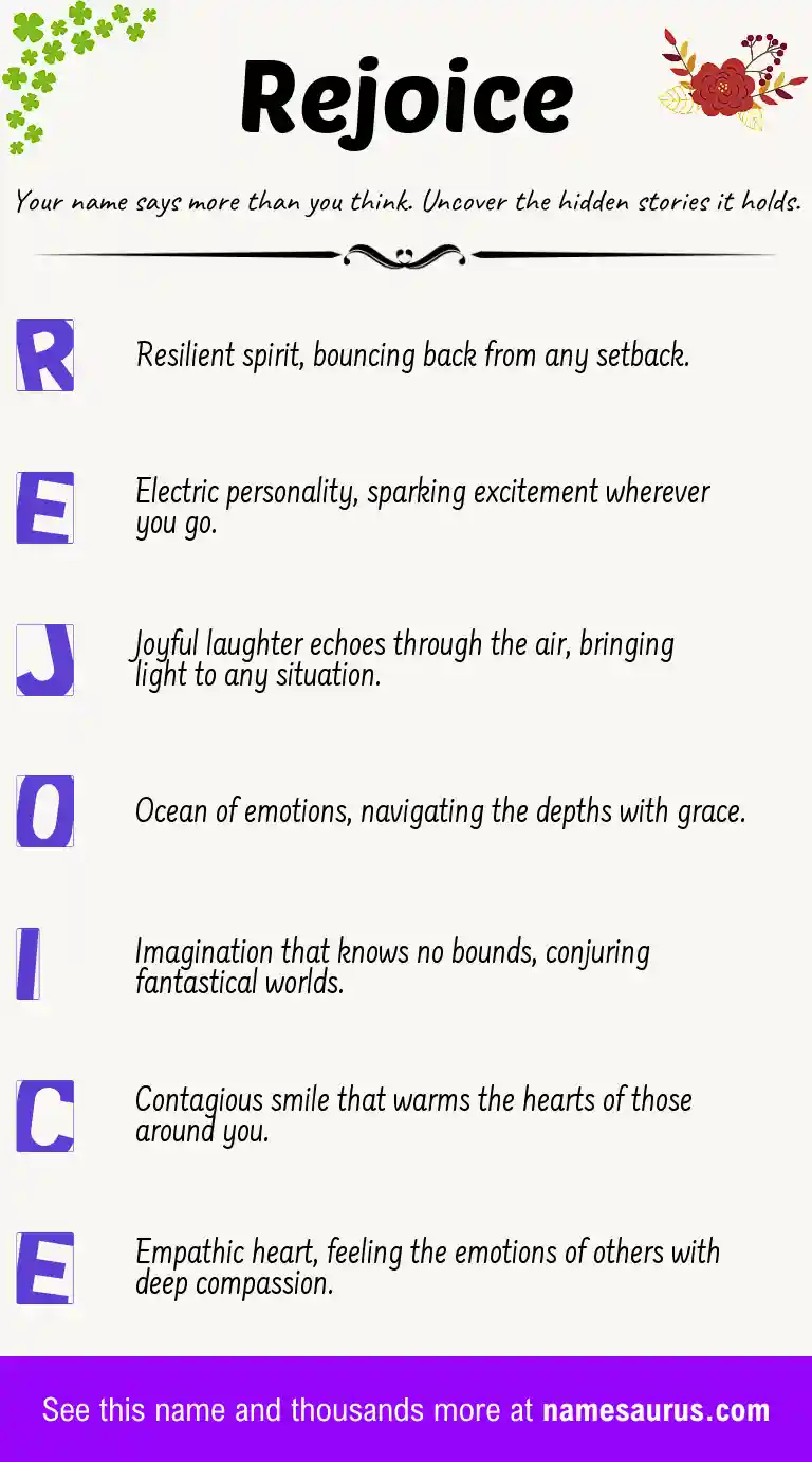 Acrostic poem about Rejoice.