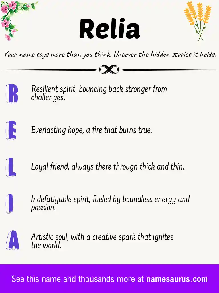 Acrostic poem about Relia.