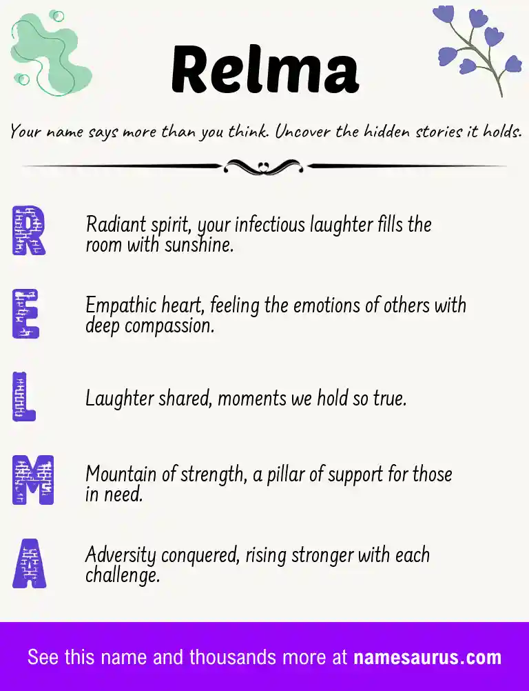 Acrostic poem about Relma.