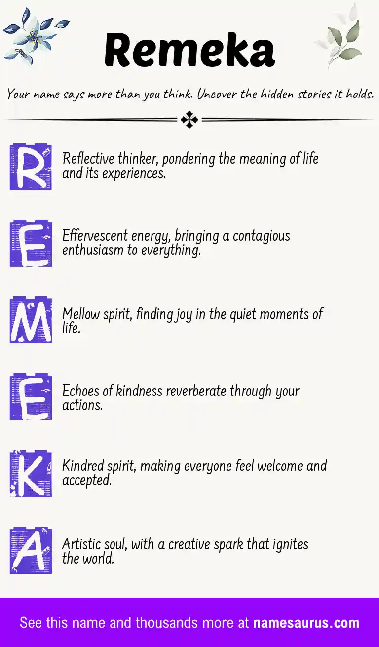 Acrostic poem about Remeka.