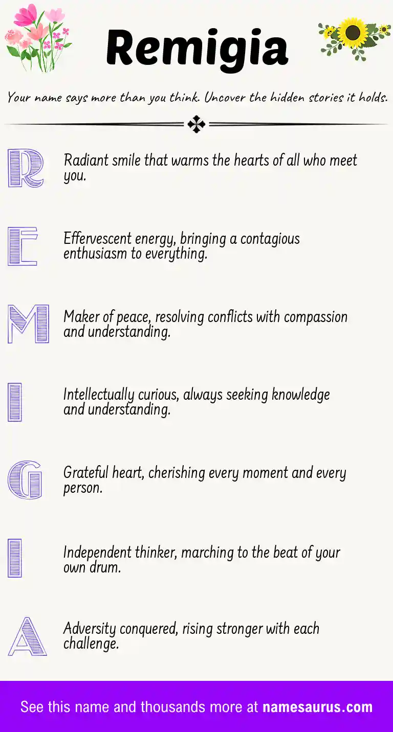 Acrostic poem about Remigia.