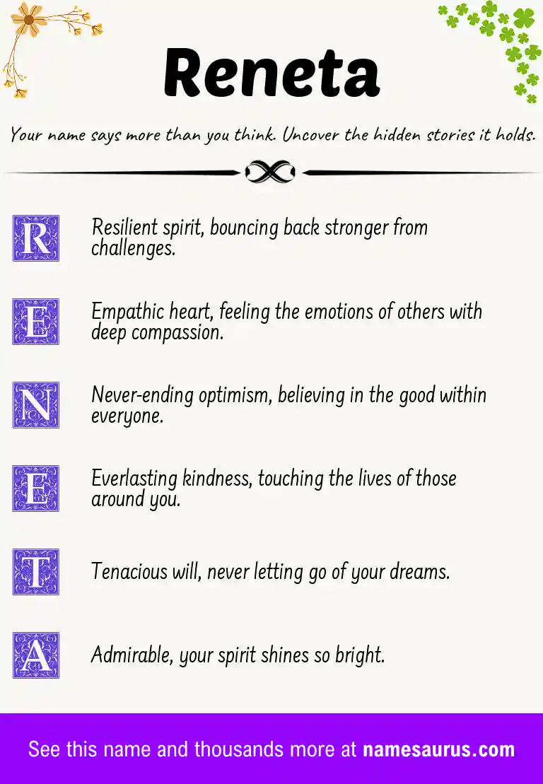Acrostic poem about Reneta.
