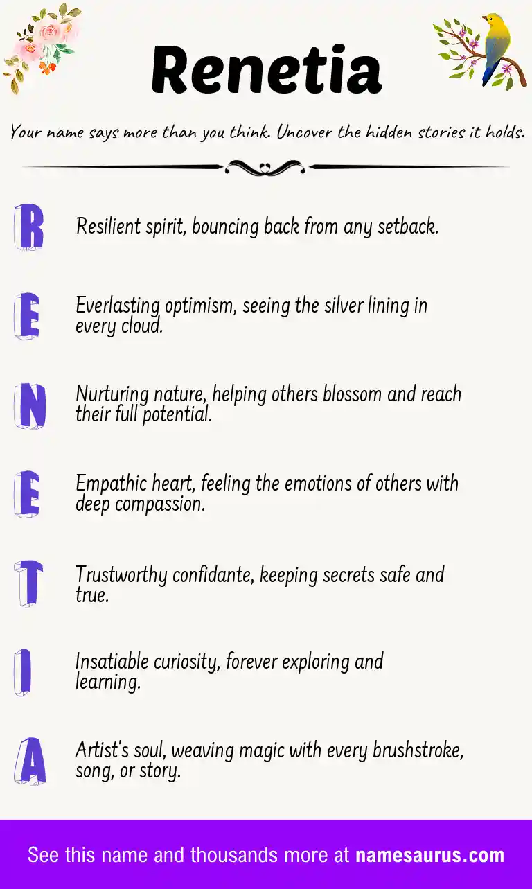 Acrostic poem about Renetia.