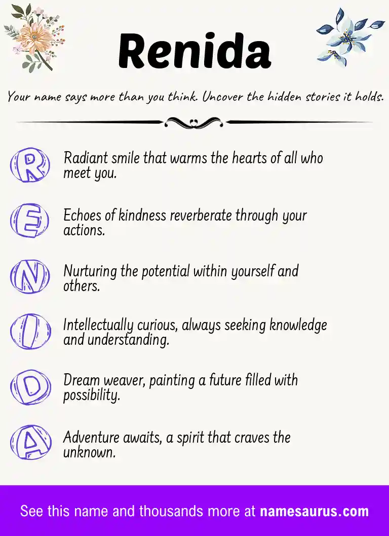 Acrostic poem about Renida.