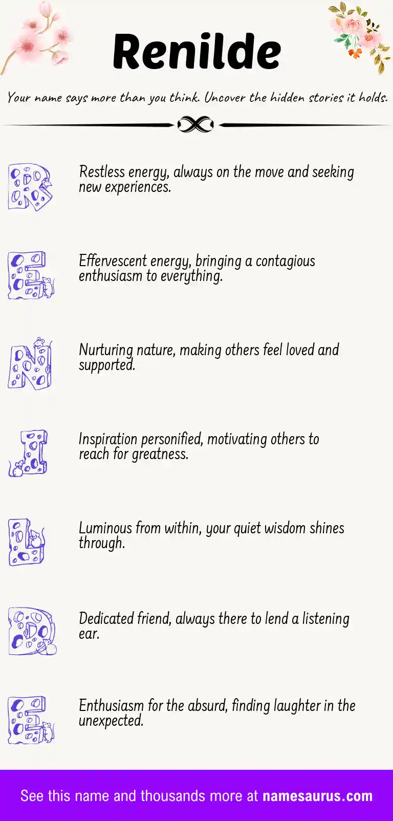 Acrostic poem about Renilde.