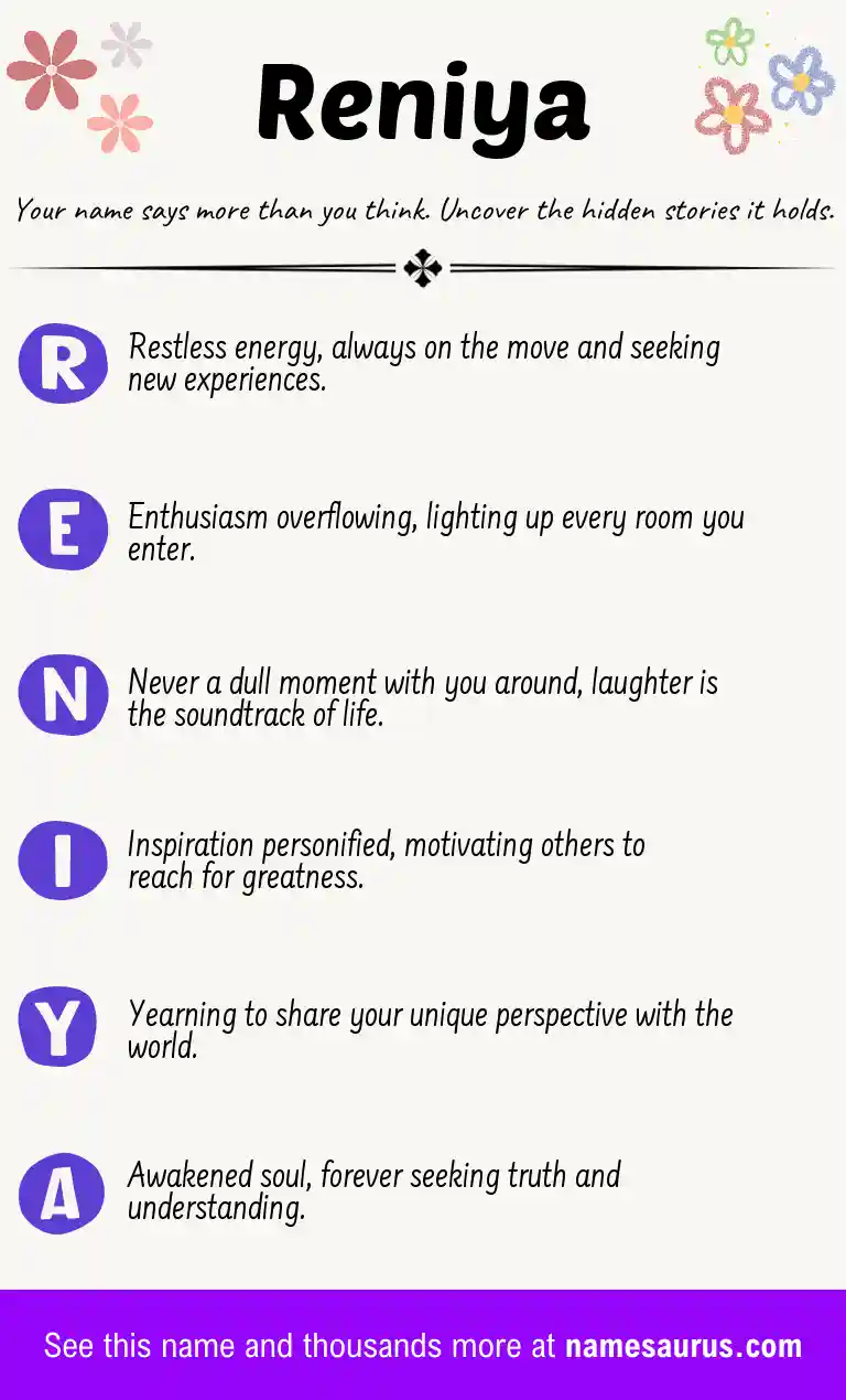 Acrostic poem about Reniya.