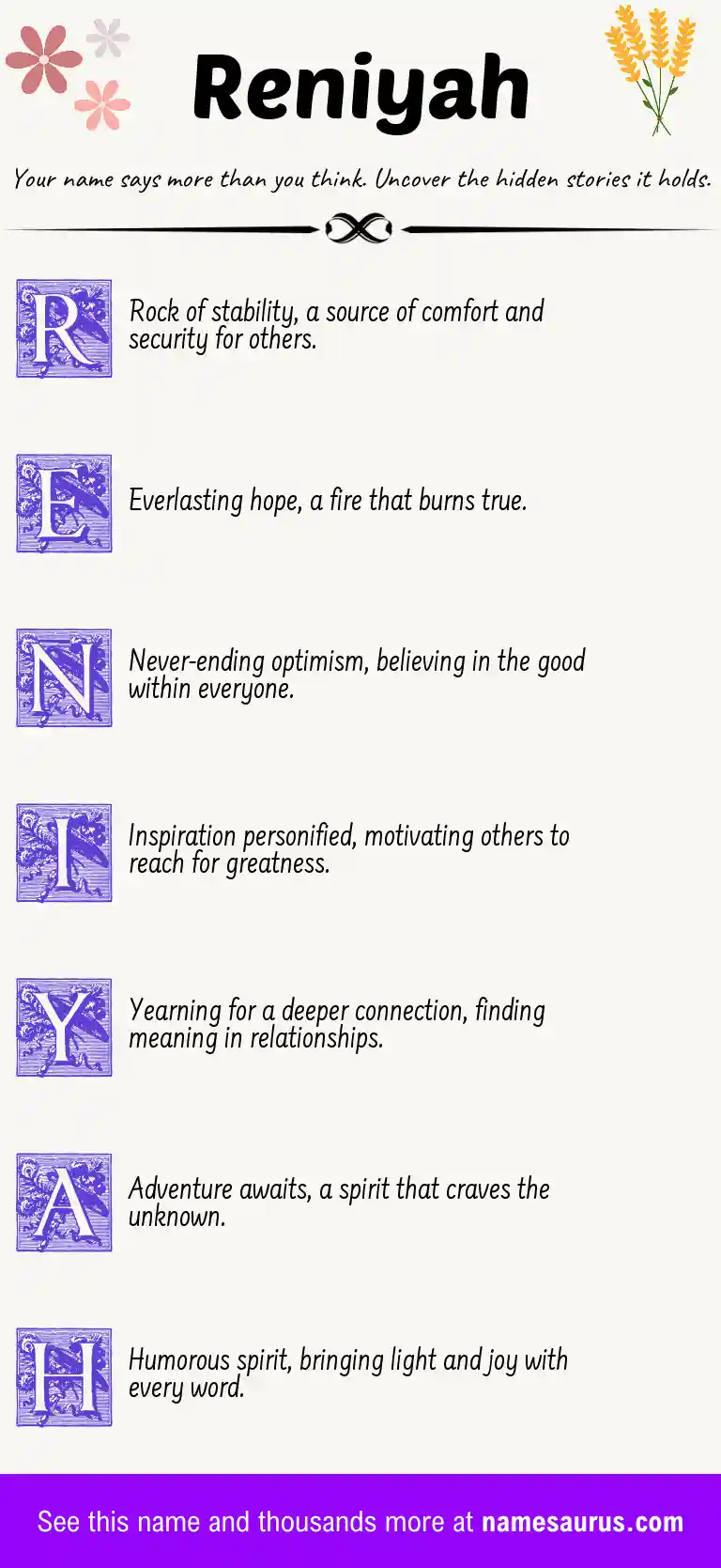 Acrostic poem about Reniyah.