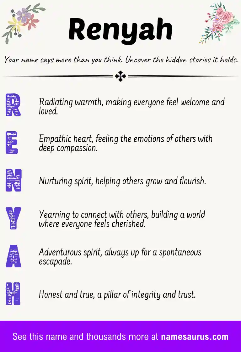 Acrostic poem about Renyah.