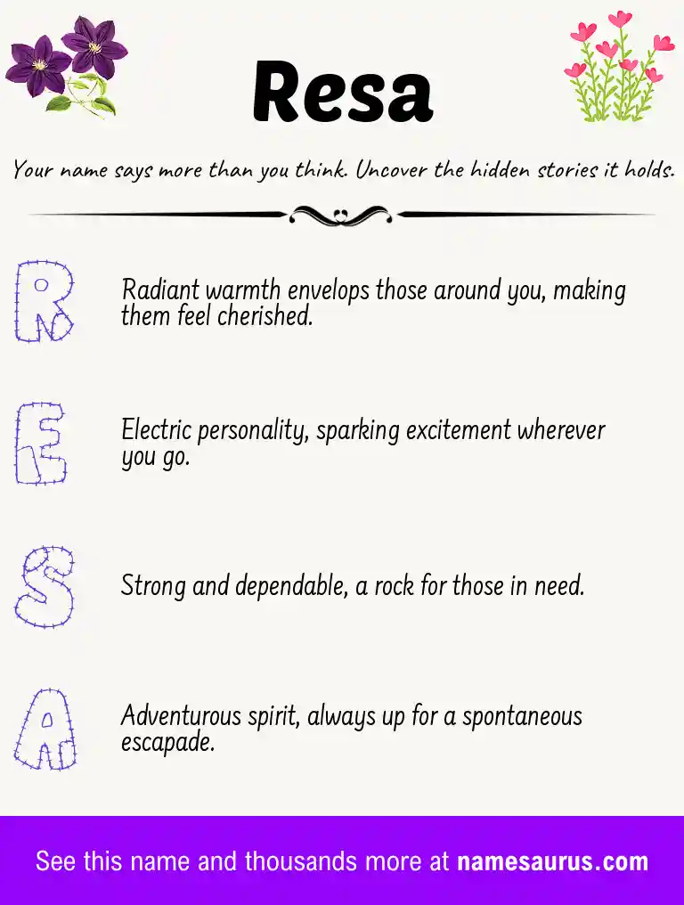 Acrostic poem about Resa.