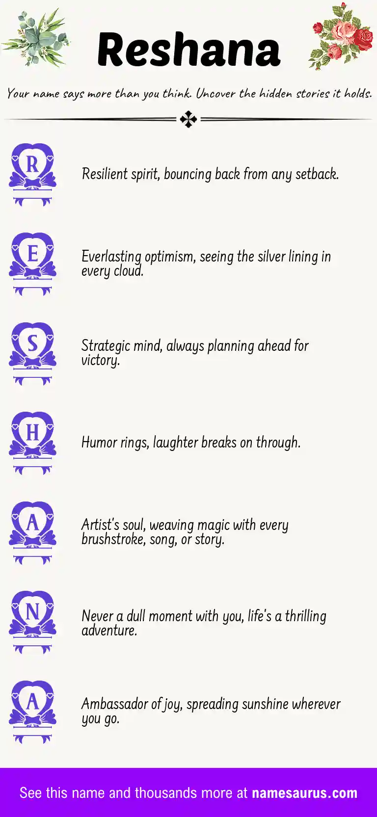 Acrostic poem about Reshana.