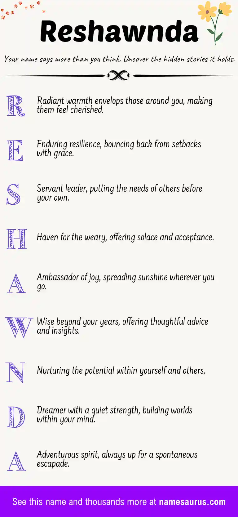 Acrostic poem about Reshawnda.