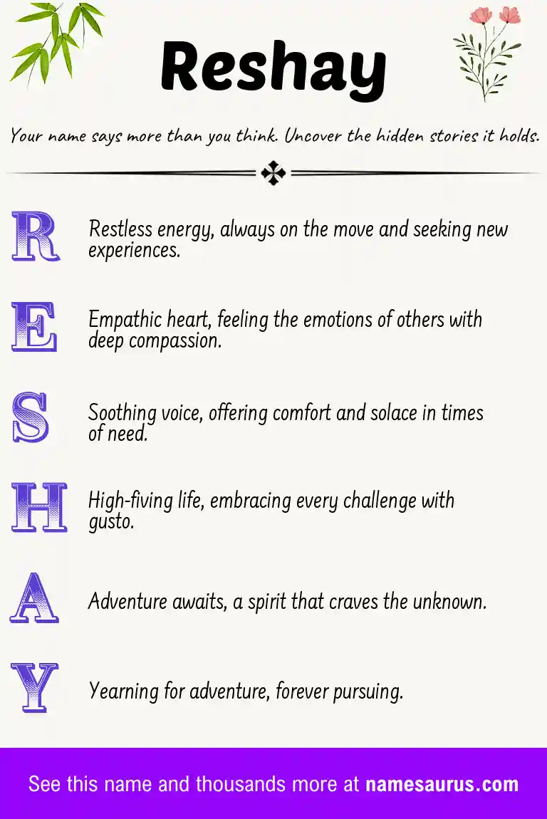 Acrostic poem about Reshay.