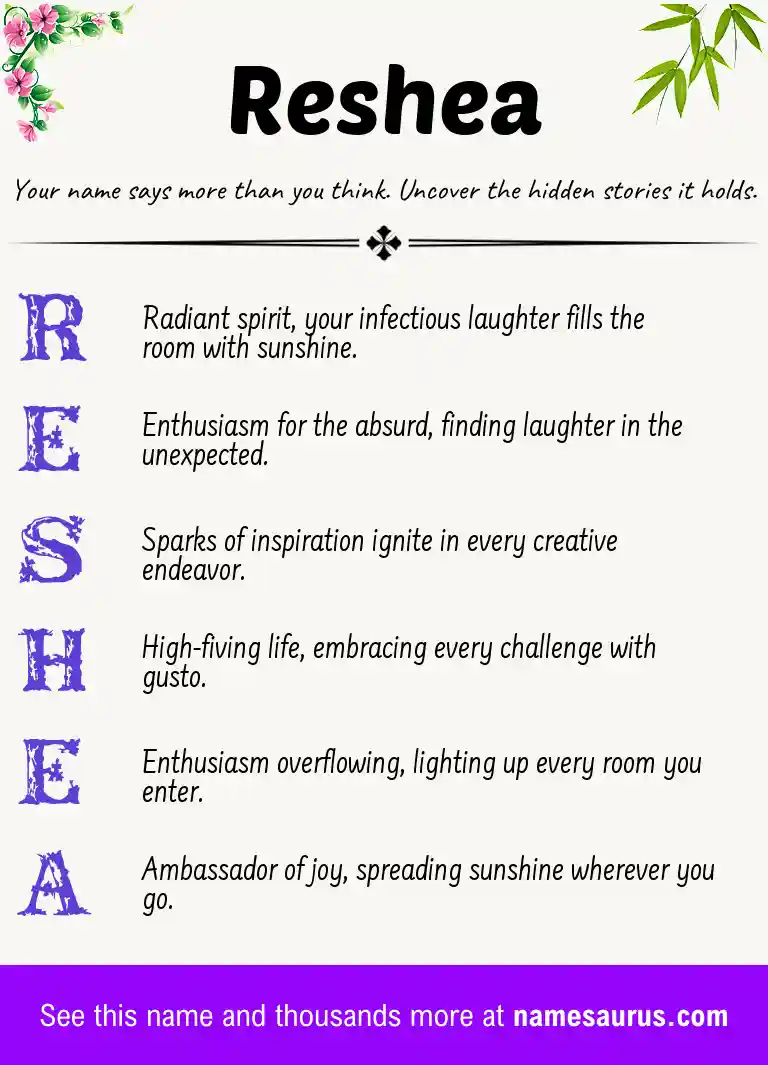 Acrostic poem about Reshea.
