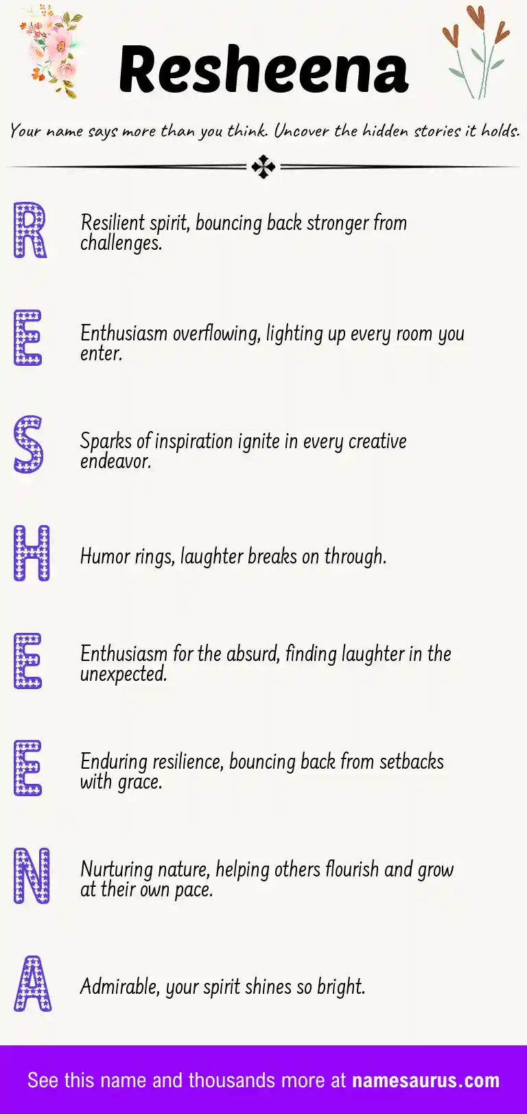 Acrostic poem about Resheena.