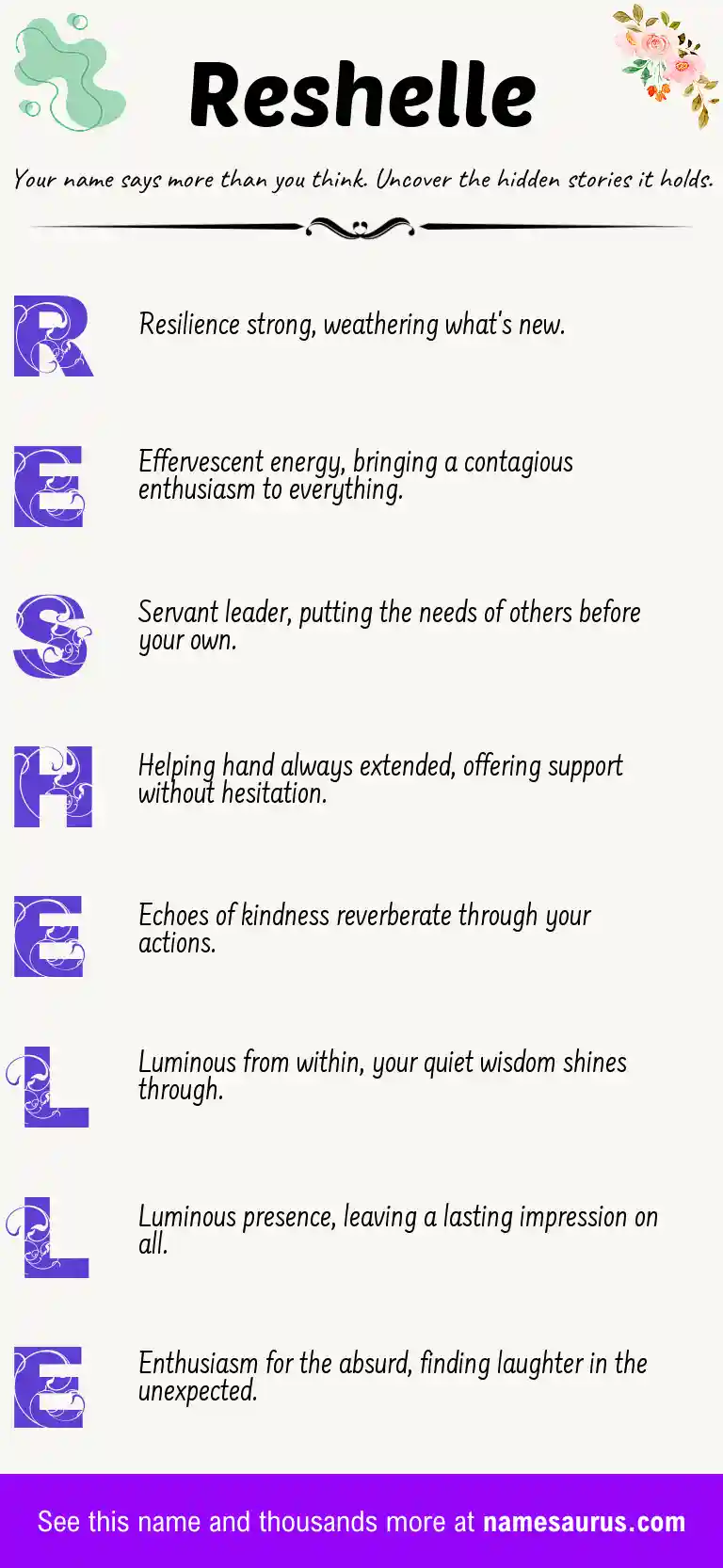 Acrostic poem about Reshelle.