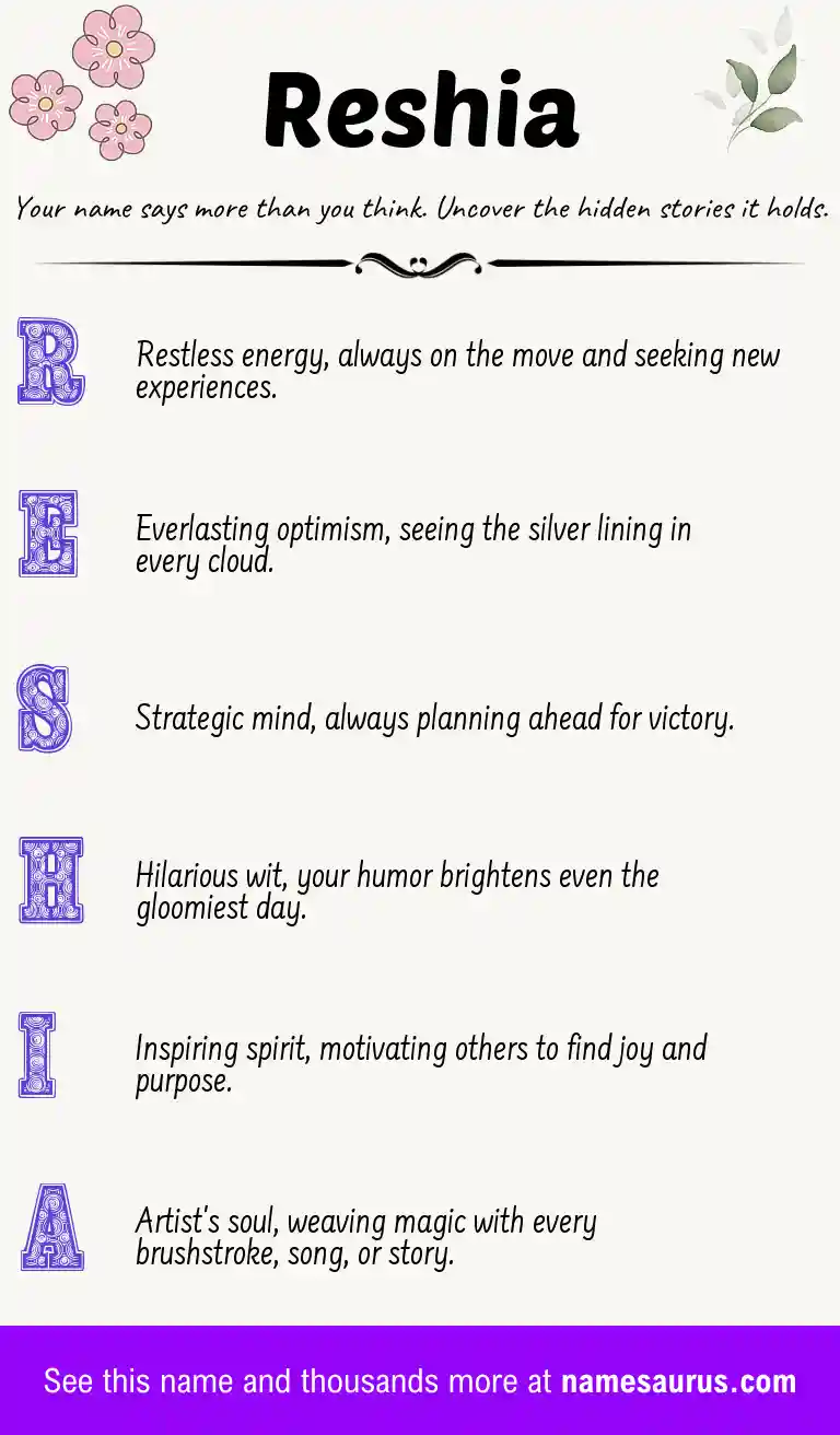 Acrostic poem about Reshia.