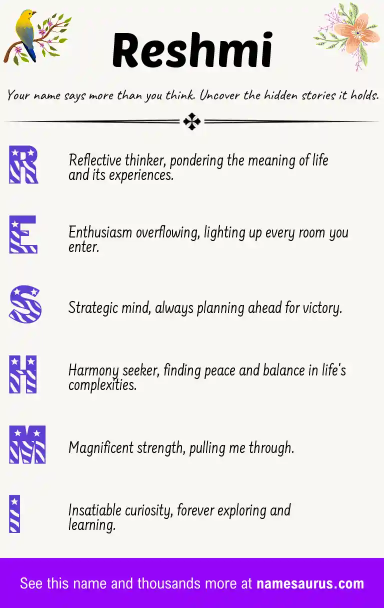 Acrostic poem about Reshmi.