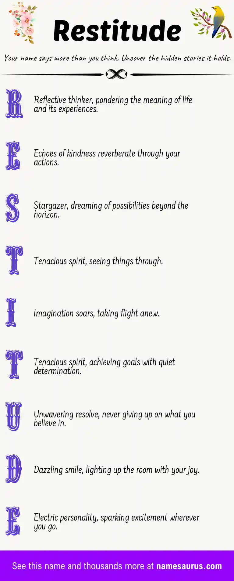 Acrostic poem about Restitude.