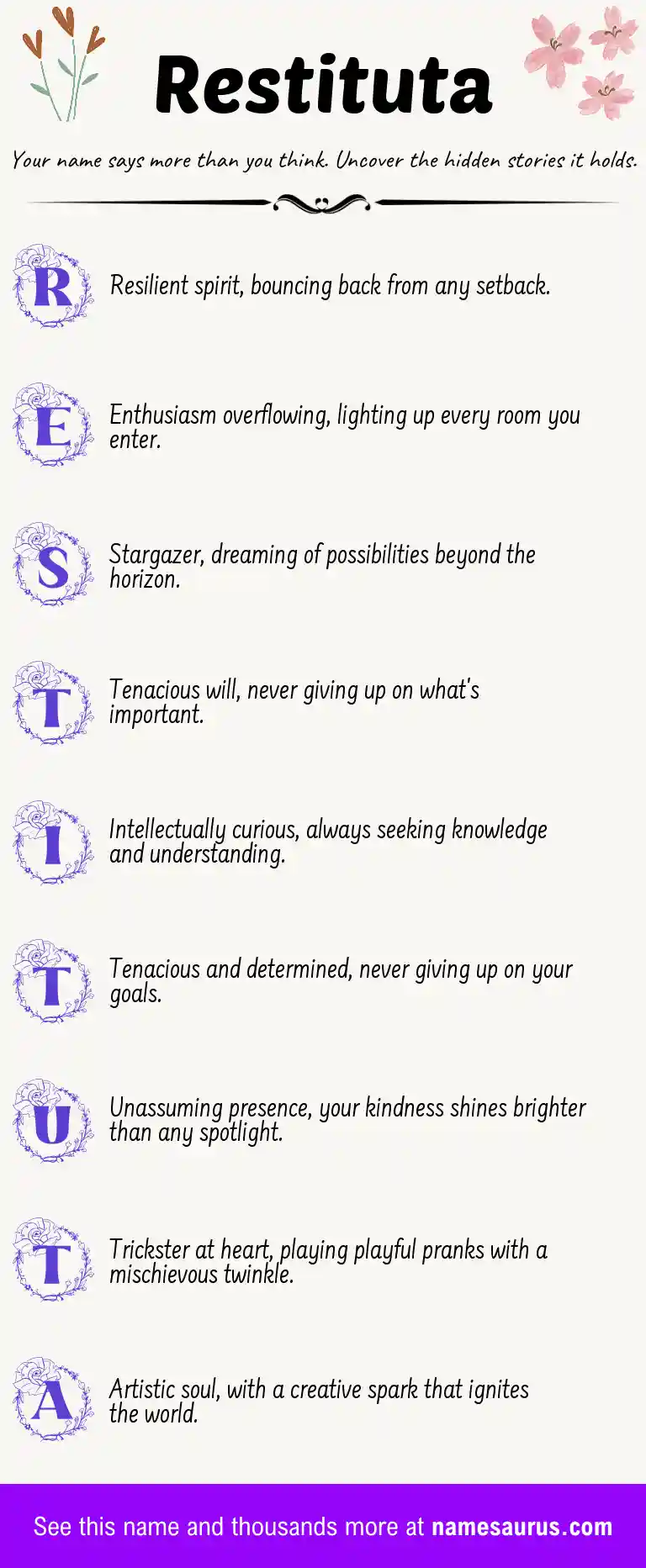 Acrostic poem about Restituta.